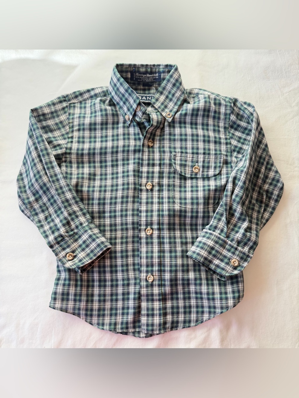 GANT Heritage Broadcloth Green Plaid Button Down Long Sleeve Shirt Boys Size 4